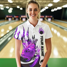 Load image into Gallery viewer, Custom Purple Flame Bowling Shirts For Women, Galaxy Bowling Team Shirts Bowling Uniform IPHW7084