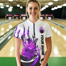 Load image into Gallery viewer, Custom Purple Flame Bowling Shirts For Women, Galaxy Bowling Team Shirts Bowling Uniform IPHW7084
