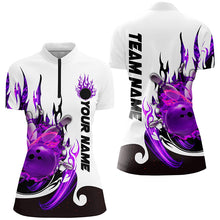 Load image into Gallery viewer, Custom Purple Flame Bowling Shirts For Women, Galaxy Bowling Team Shirts Bowling Uniform IPHW7084