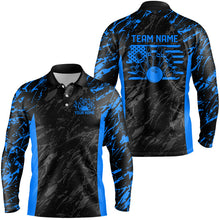Load image into Gallery viewer, Black And Blue Camo Custom Patriotic Bowling Shirts For Men, American Flag US Bowling League Shirt IPHW7914