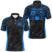 Load image into Gallery viewer, Black And Blue Camo Custom Patriotic Bowling Shirts For Men, American Flag US Bowling League Shirt IPHW7914