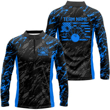 Load image into Gallery viewer, Black And Blue Camo Custom Patriotic Bowling Shirts For Men, American Flag US Bowling League Shirt IPHW7914