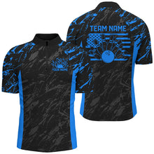 Load image into Gallery viewer, Black And Blue Camo Custom Patriotic Bowling Shirts For Men, American Flag US Bowling League Shirt IPHW7914