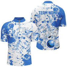 Load image into Gallery viewer, Custom White And Blue Bowling Shirts For Men, Bowling Team Shirts Bowling Jerseys With Name IPHW7918