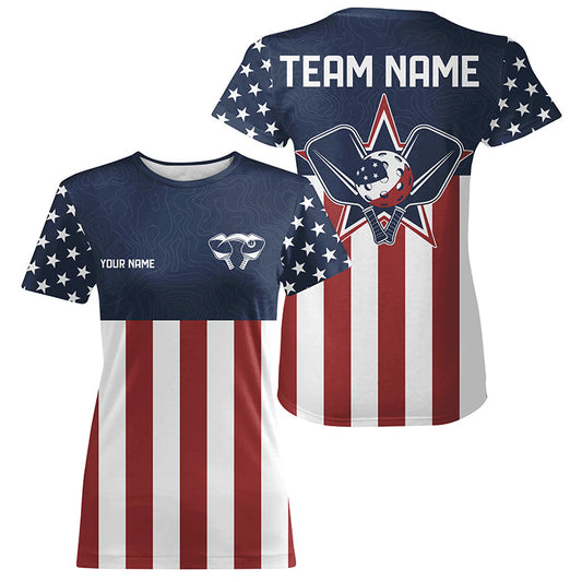 Custom Patriotic US Flag Pickleball T-Shirts For Women, Pickleball League Shirt IPHW8120