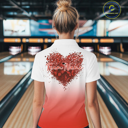 Custom Red Butterflies Heart Bowling Women Quarter-Zip Shirts, Bowling League Shirt IPHW10237
