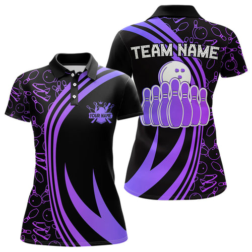 Black Women bowling shirts Custom Purple neon team league bowling jerseys, gifts for bowlers NQS9667