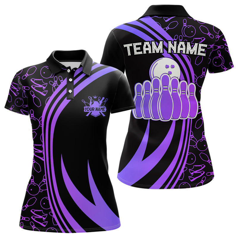 Black Women bowling shirts Custom Purple neon team league bowling jerseys, gifts for bowlers NQS9667