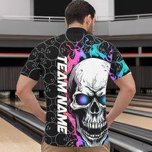 Load image into Gallery viewer, Custom Blue And Pink Flame Skull Bowling Men Quarter-Zip Shirts, Bowling Pattern Team League Shirt IPHW8853