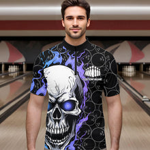 Load image into Gallery viewer, Custom Blue And Purple Flame Skull Bowling Men Quarter-Zip Shirts, Bowling Team League Shirt IPHW8854