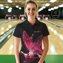 Load image into Gallery viewer, Custom Pink Galaxy Butterfly Bowling Women Polo Shirts, Ladies Bowling Team Outfit IPHW10942