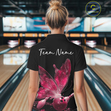 Load image into Gallery viewer, Custom Pink Galaxy Butterfly Bowling Women Polo Shirts, Ladies Bowling Team Outfit IPHW10942