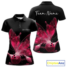 Load image into Gallery viewer, Custom Pink Galaxy Butterfly Bowling Women Polo Shirts, Ladies Bowling Team Outfit IPHW10942