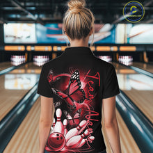 Load image into Gallery viewer, Custom Red Butterfly Bowling Women Quarter-Zip Shirts With Team Name, Bowling Uniform IPHW10946