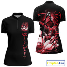 Load image into Gallery viewer, Custom Red Butterfly Bowling Women Quarter-Zip Shirts With Team Name, Bowling Uniform IPHW10946