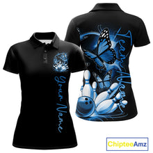 Load image into Gallery viewer, Custom Purple Butterfly Bowling Women Polo Shirts With Team Name, Bowling Uniform IPHW10948