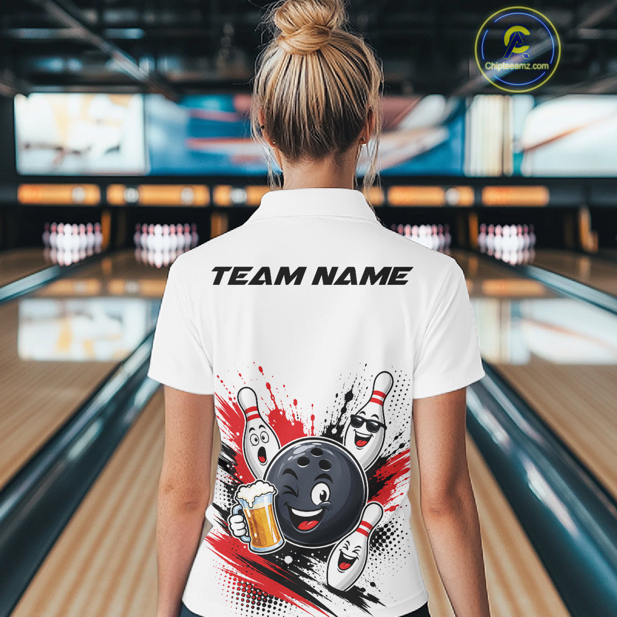 Custom Red Funny Beer Bowling Women Quarter-Zip Shirt, Beer Drinking Party Bowling IPHW11850