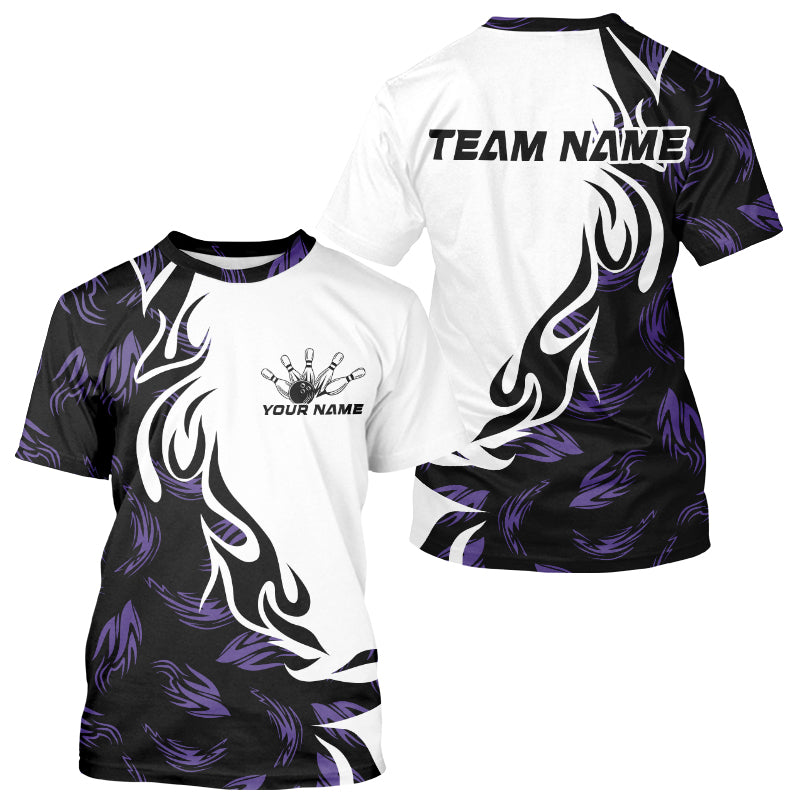Custom Black And Purple Bowling T-Shirts For Men, Bowling T-Shirts Bowling League IPHW7399