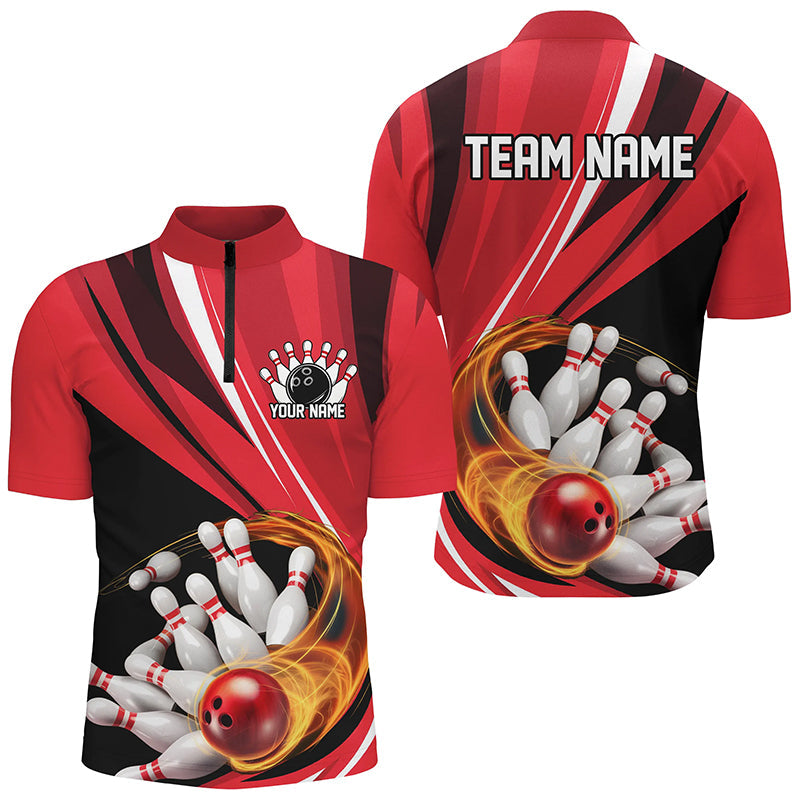 Custom Red Flame Bowling Shirts For Men, Bowling League Bowling Team Shirts Bowlers Outfit IPHW7414