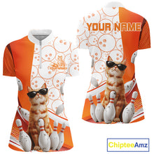 Load image into Gallery viewer, Custom Funny Smirk Orange Cat With Sunglasses Bowling Team Women Quarter-Zip Shirts IPHW10104