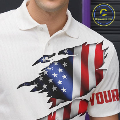 Polo shirt Custom Mens Bowling Shirts, Customizable American Flag Bowling Pin Polo Shirt For Team IPHW3809
