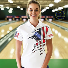 Load image into Gallery viewer, Custom Women's Bowling Shirts, Customizable American Flag Bowling Pin Polo Shirt For Team IPHW3809