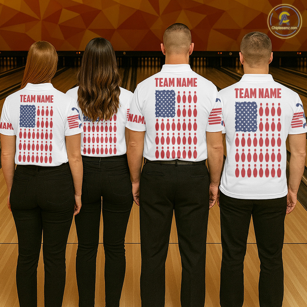 Polo shirt Custom Mens Bowling Shirts, Customizable American Flag Bowling Pin Polo Shirt For Team IPHW3809