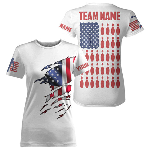 Customizable Patriotic American Flag Bowling Pins T-Shirts For Women, Bowling Team IPHW3809
