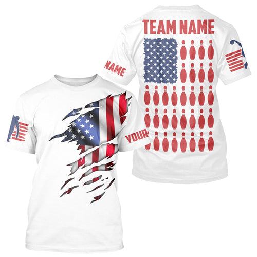 Customizable Patriotic American Flag Bowling Pins T-Shirts For Men, Bowling Team IPHW3809