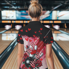 Load image into Gallery viewer, Custom Black And Red Heart Valentine Bowling Quarter-Zip Shirts For Women, Couple Bowling IPHW8353