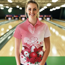 Load image into Gallery viewer, Bowling And Red Roses Custom Valentine Bowling Polo Shirts For Women Bowling Couple Outfits IPHW8358