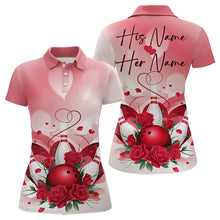 Load image into Gallery viewer, Bowling And Red Roses Custom Valentine Bowling Polo Shirts For Women Bowling Couple Outfits IPHW8358