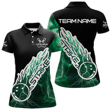 Load image into Gallery viewer, Custom Black And Green Thunder Lightning Strike Bowling Polo Shirts For Women Team Shirt IPHW8534