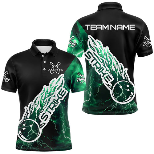 Custom Black And Green Thunder Lightning Strike Bowling Polo Shirts For Men Team Shirt IPHW8534