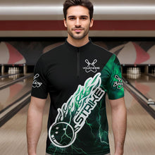Load image into Gallery viewer, Custom Black And Green Thunder Lightning Strike Bowling Quarter-Zip Shirts For Men Team Shirt IPHW8534