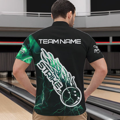 Custom Black And Green Thunder Lightning Strike Bowling Quarter-Zip Shirts For Men Team Shirt IPHW8534