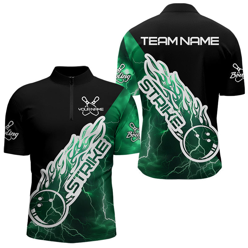 Custom Black And Green Thunder Lightning Strike Bowling Quarter-Zip Shirts For Men Team Shirt IPHW8534