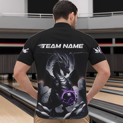 Custom Black And Purple Dragon Bowling Team Quarter-Zip Shirts For Men, Dragon Bowling Jerseys IPHW8546