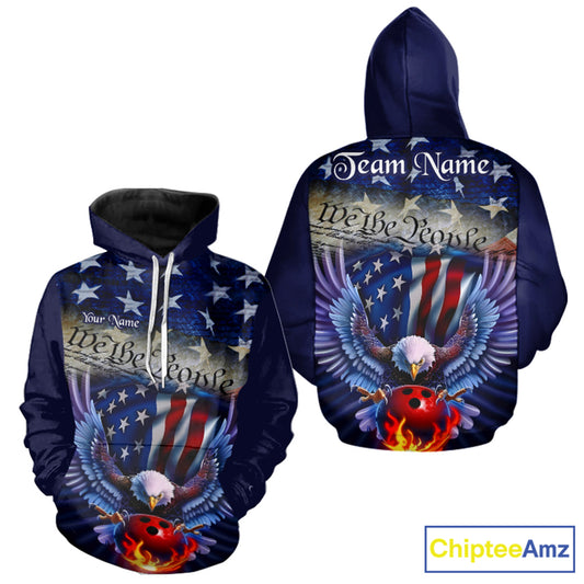 Customized Blue Eagle Bowling Shirt Patriotic Hoodie Bowling Jersey For Men And Women US Bowling IPHW7110