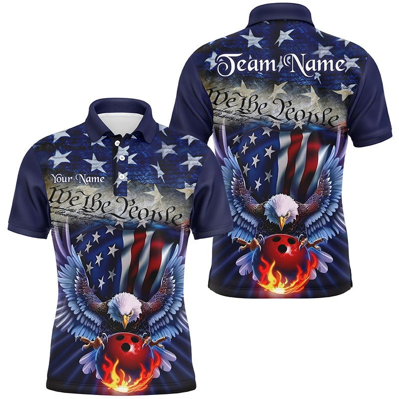 Customized Eagle Bowling Shirt Patriotic Polo Bowling Jersey For Men US Bowling | Blue IPHW7110