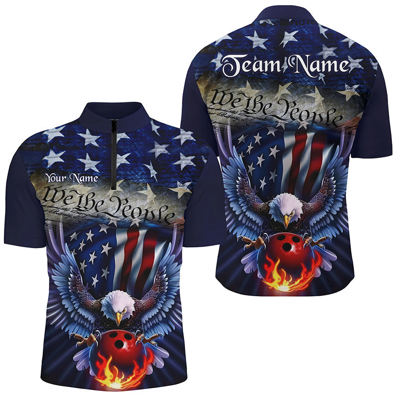 Customized Eagle Bowling Shirt Patriotic Polo Bowling Jersey For Men US Bowling | Blue IPHW7110