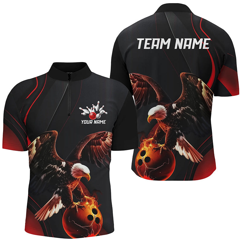 Red Flame Mens Bowling Shirts, Custom Eagle Team Bowling Shirts, Gift For Bowlers IPHW7111