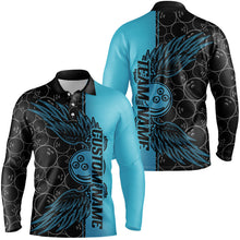 Load image into Gallery viewer, Black And Teal Blue Custom Bowling Ball And Wings Bowling Shirts For Men, Bowling Team Uniform IPHW7929