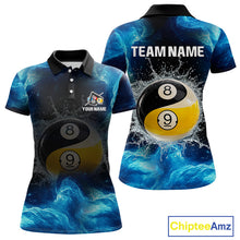 Load image into Gallery viewer, Personalized Water Yin &amp; Yang Billiard Polo &amp; Quarter-Zip Shirt For Women 8 Ball Billiard Team Jersey NYN2833