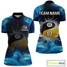 Load image into Gallery viewer, Personalized Water Yin &amp; Yang Billiard Polo &amp; Quarter-Zip Shirt For Women 8 Ball Billiard Team Jersey NYN2833