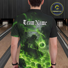 Load image into Gallery viewer, Custom Electric Green Fire Grim Reaper Bowling Polo Shirts For Men, Halloween Bowling Shirt IPHW9465