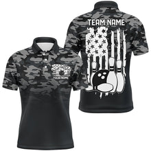 Load image into Gallery viewer, Gray Camo Custom Patriotic Bowling Team Shirts For Men, American Flag Bowling League Shirt IPHW7435