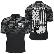 Load image into Gallery viewer, Gray Camo Custom Patriotic Bowling Team Shirts For Men, American Flag Bowling League Shirt IPHW7435