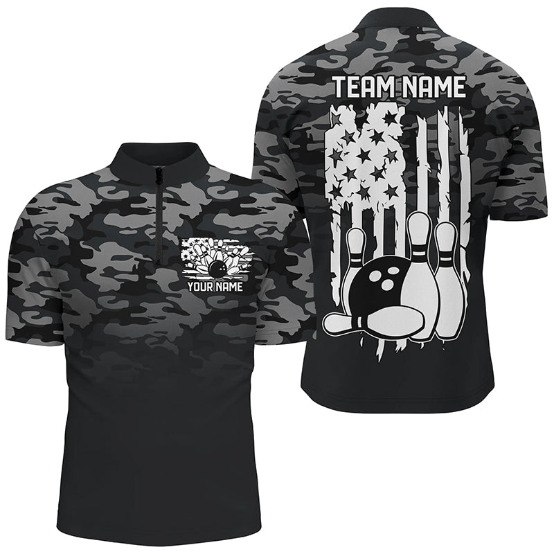 Gray Camo Custom Patriotic Bowling Team Shirts For Men, American Flag Bowling League Shirt IPHW7435