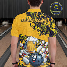 Load image into Gallery viewer, Custom Funny Bowling Beer Men Polo Shirts, Yellow Camo Bowling Ball Pattern Bowling Jersey IPHW9825